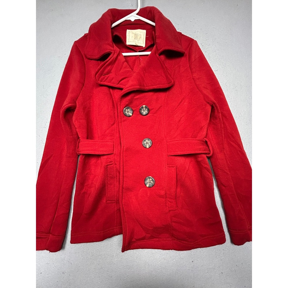 Ci Sono Pea Coat 100% Polyester Red Solid Large Womens